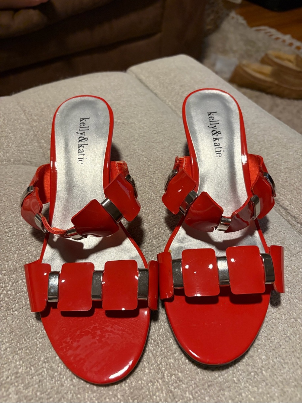 Kelly & Katie Red Patent Gem Slide Mules